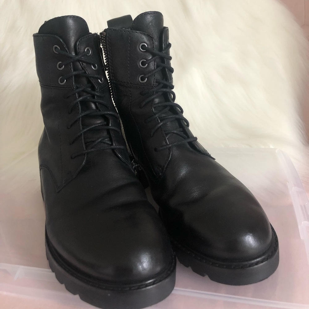 Eileen Fisher Combat Military Boots Women’s Size 5 Black Leather Zip